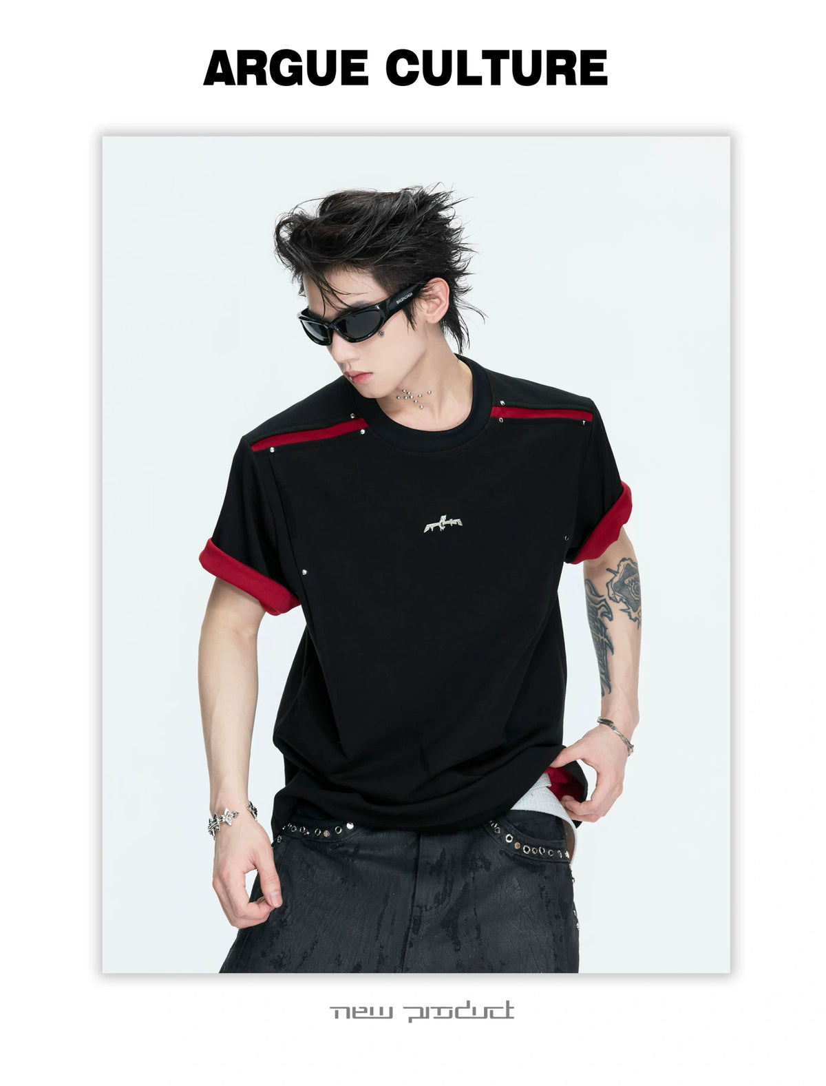 Color-Block Rivet T-Shirt | Unisex Structured Tee - description image 12