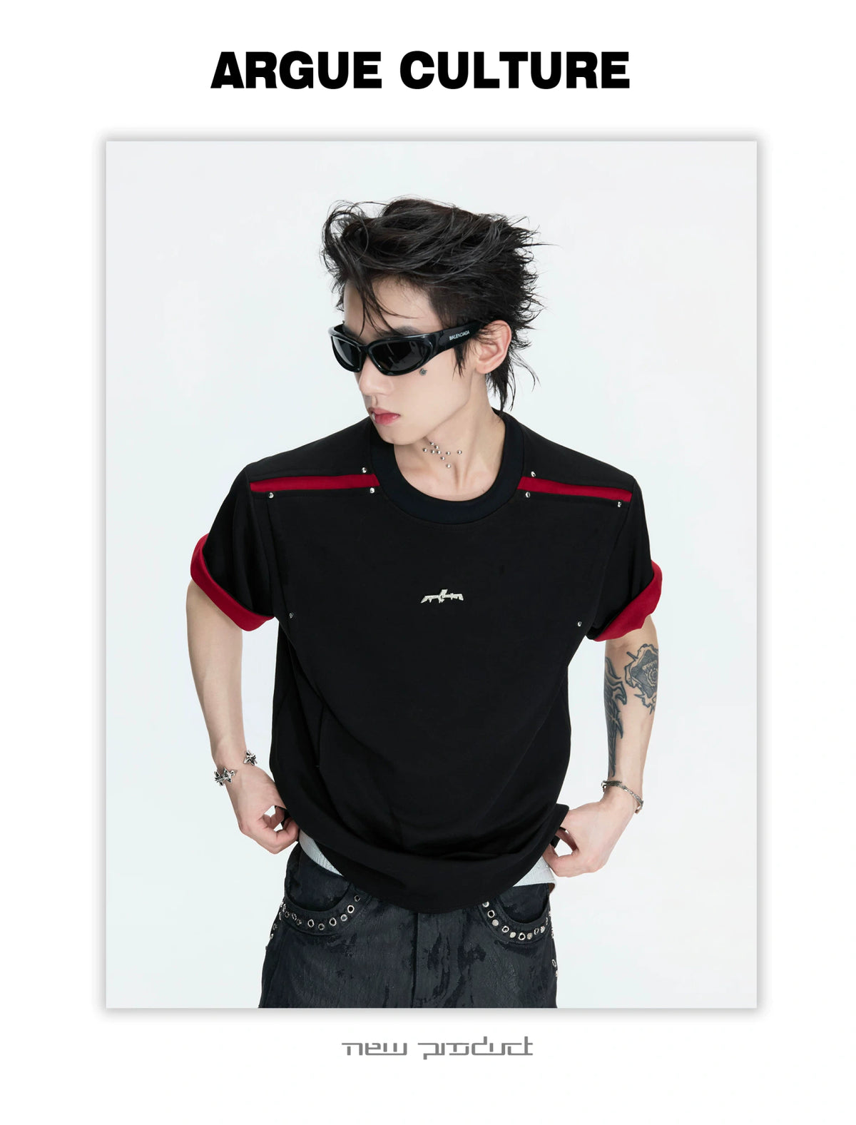 Color-Block Rivet T-Shirt | Unisex Structured Tee - description image 14