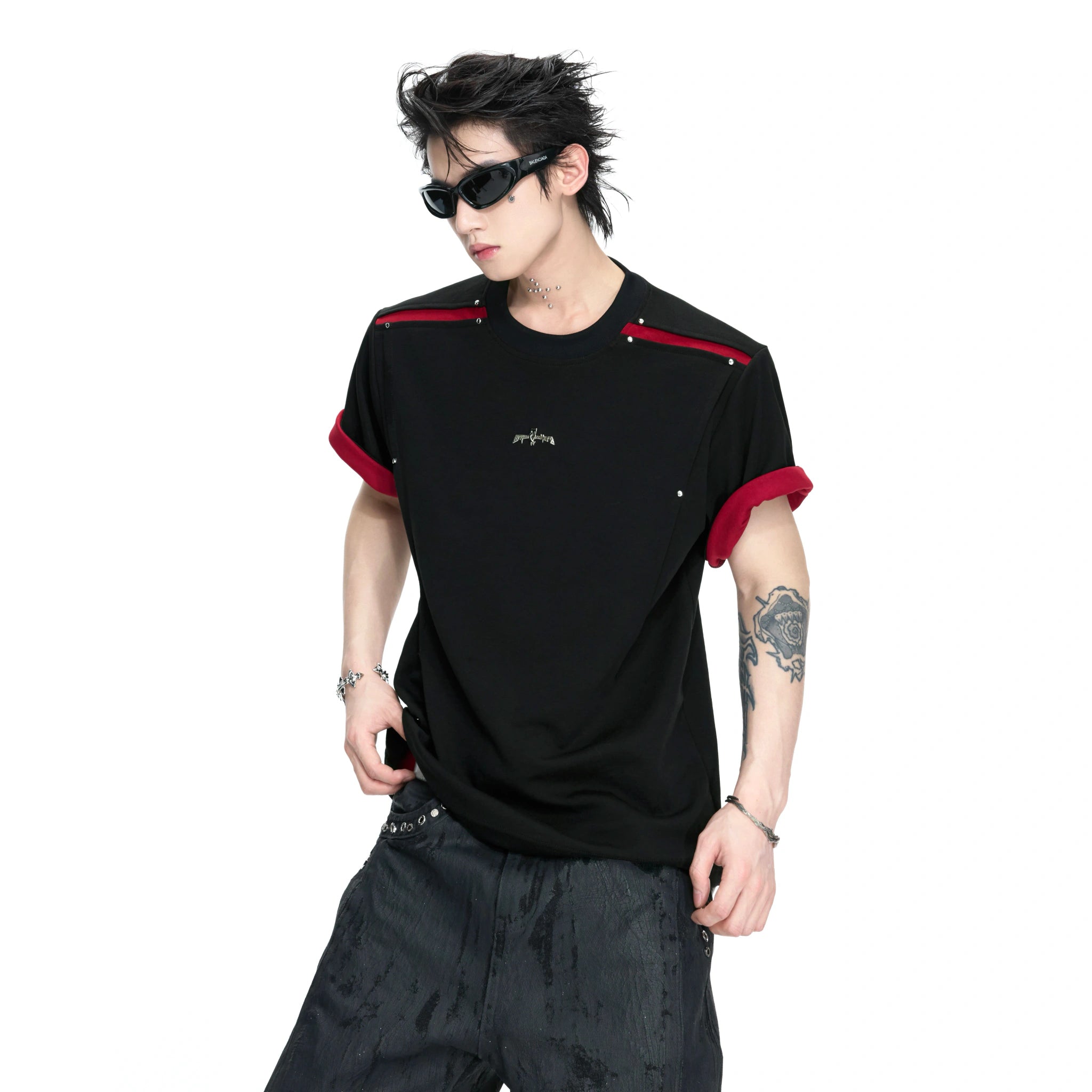 Color-Block Rivet T-Shirt | Unisex Structured Tee - main image 2