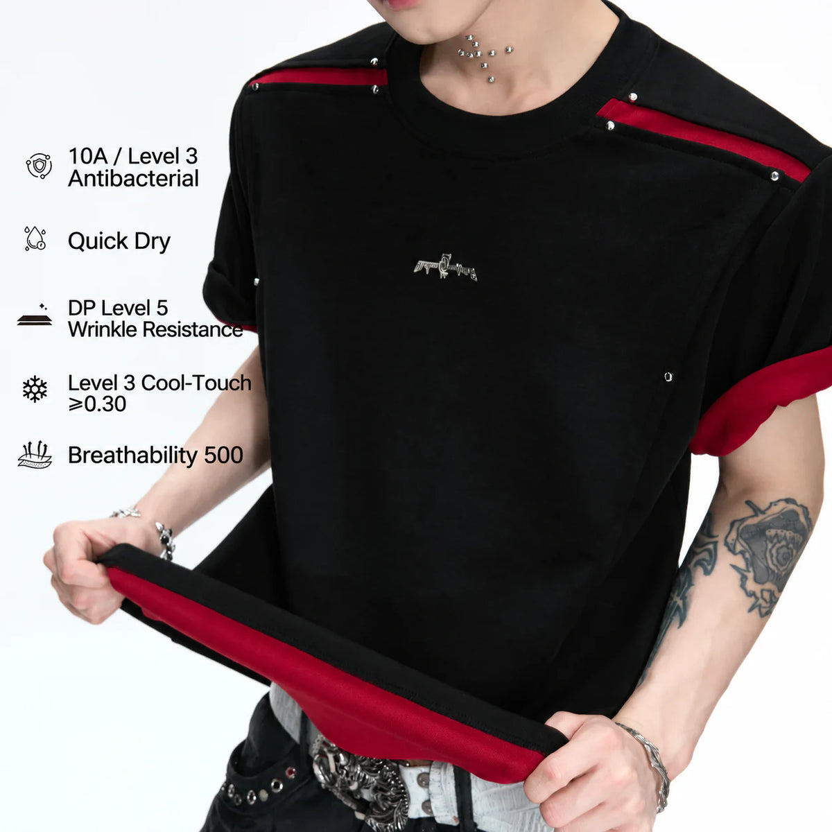 Color-Block Rivet T-Shirt | Unisex Structured Tee - main image 4