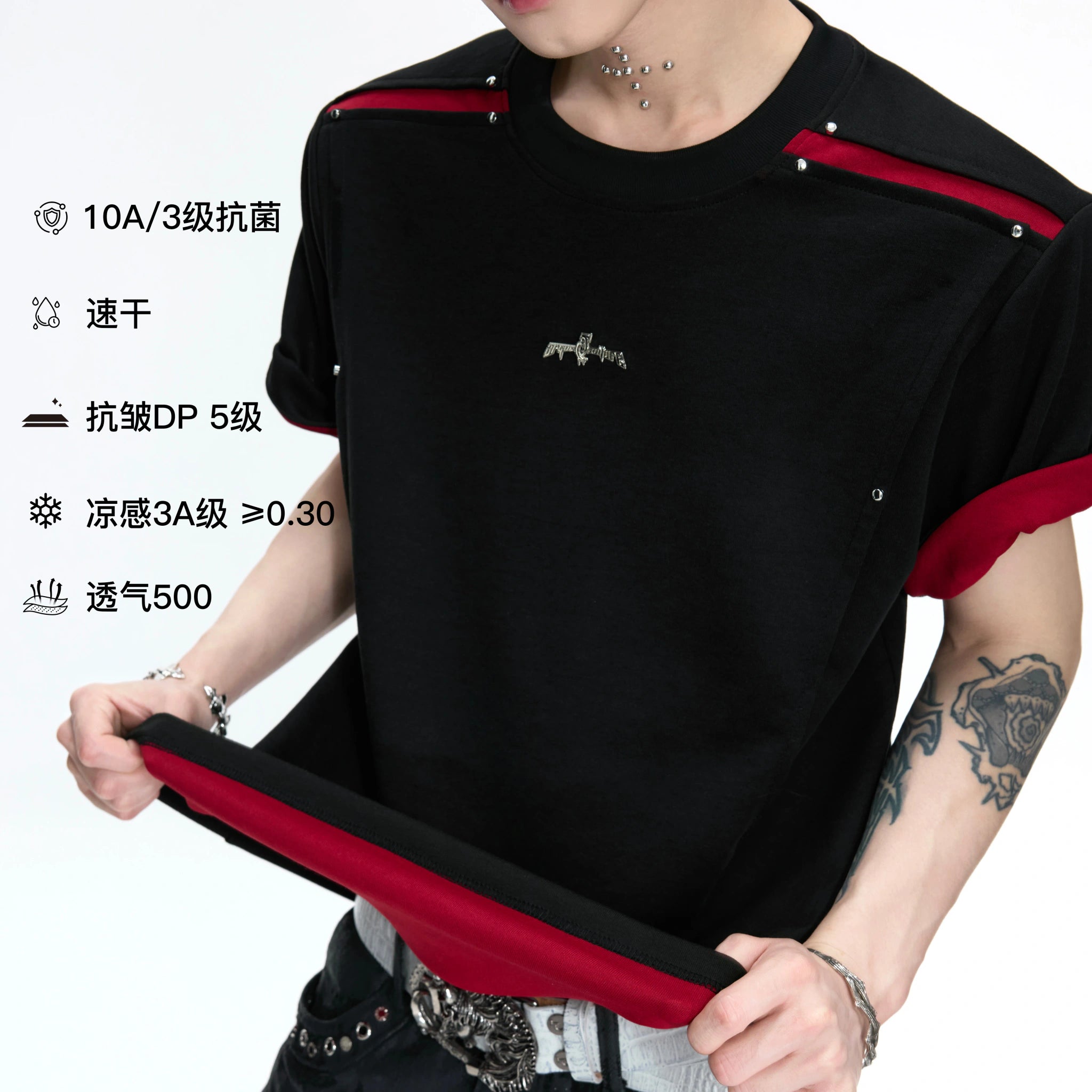Color-Block Rivet T-Shirt | Unisex Structured Tee - main image 4