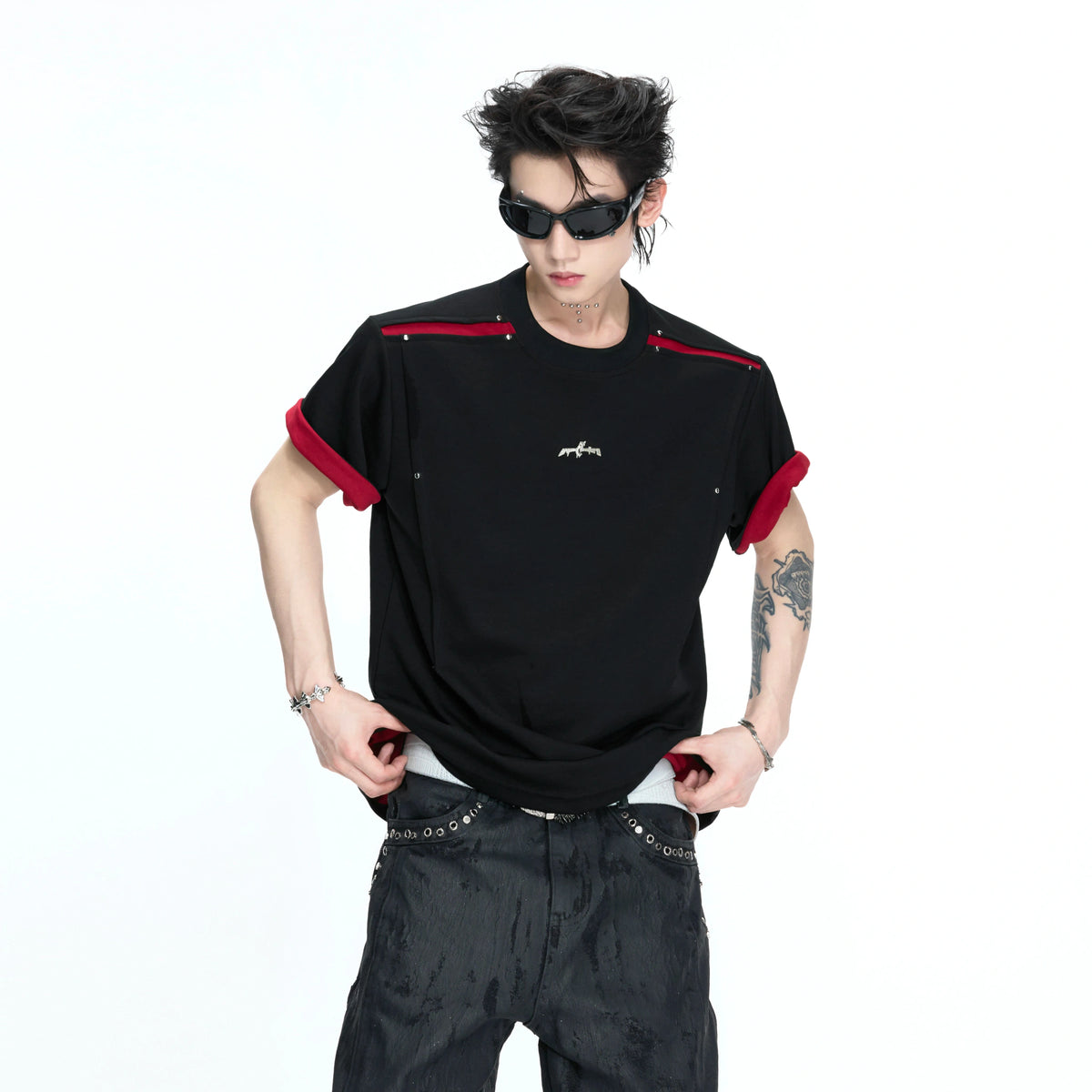 Color-Block Rivet T-Shirt | Unisex Structured Tee - main image 5
