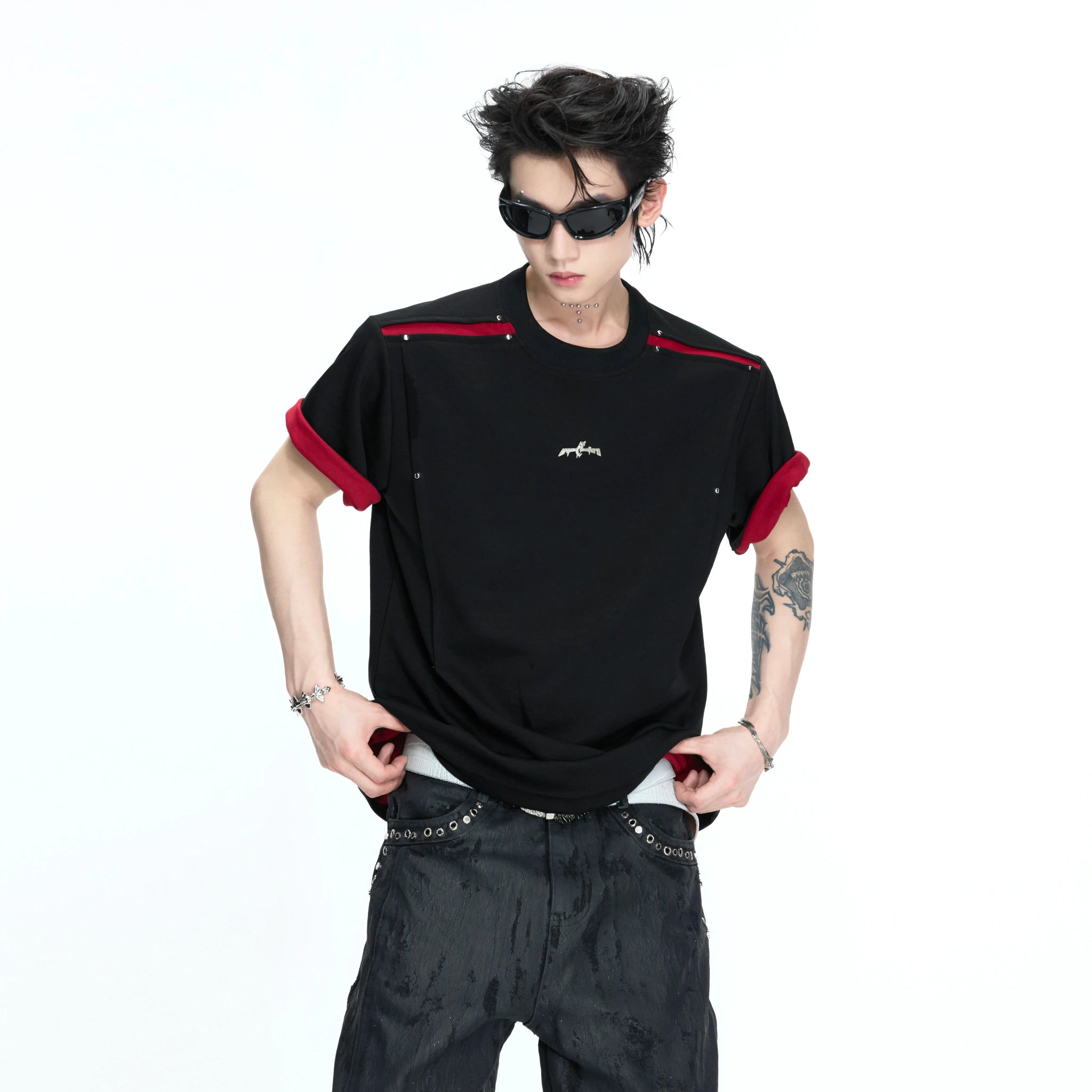 Color-Block Rivet T-Shirt | Unisex Structured Tee - main image 5
