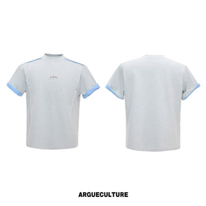 Color-Block Rivet T-Shirt | Unisex Structured Tee - Gray Blue Top