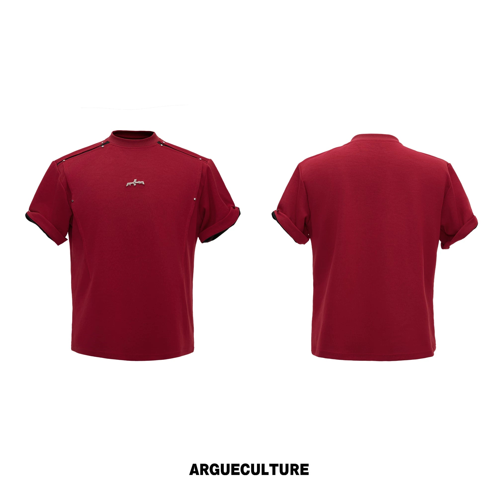 Color-Block Rivet T-Shirt | Unisex Structured Tee - Red Top