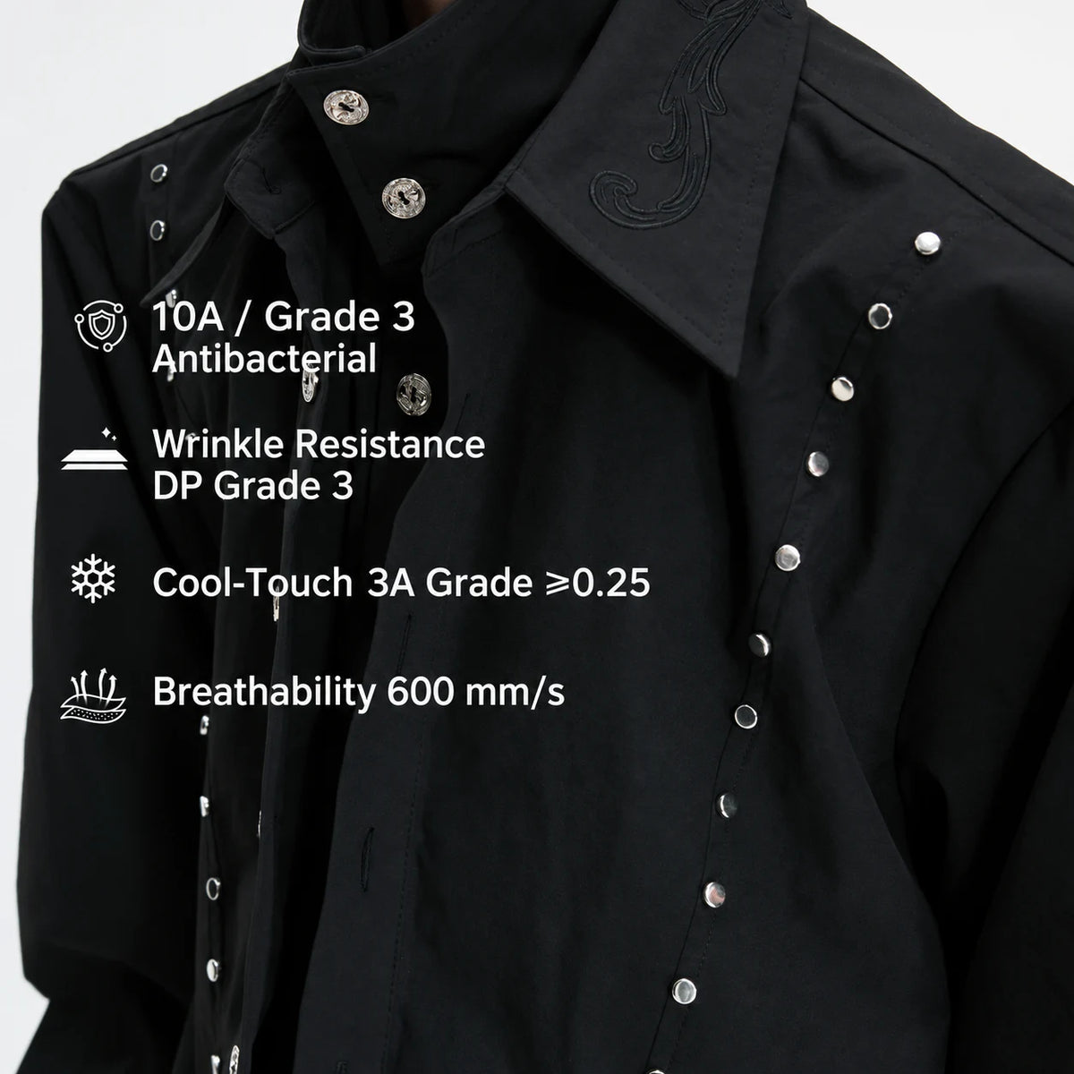 Mock-Layer Cotton Linen Lapel Shirt with Studs - main image 3