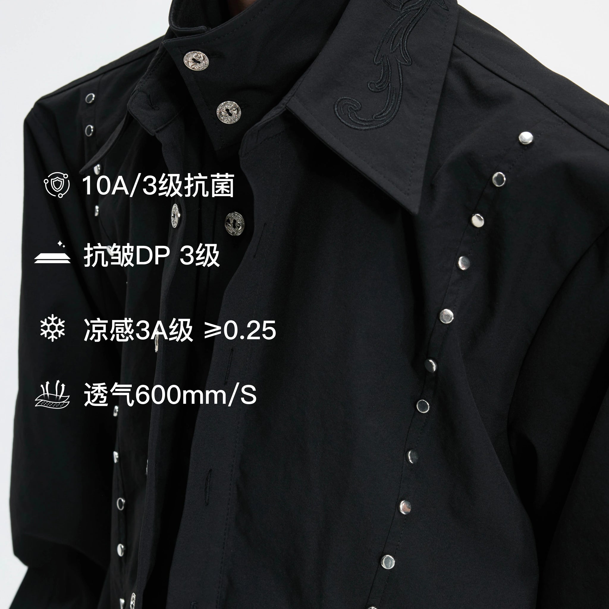 Mock-Layer Cotton Linen Lapel Shirt with Studs - main image 3