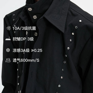 Mock-Layer Cotton Linen Lapel Shirt with Studs - main image 3