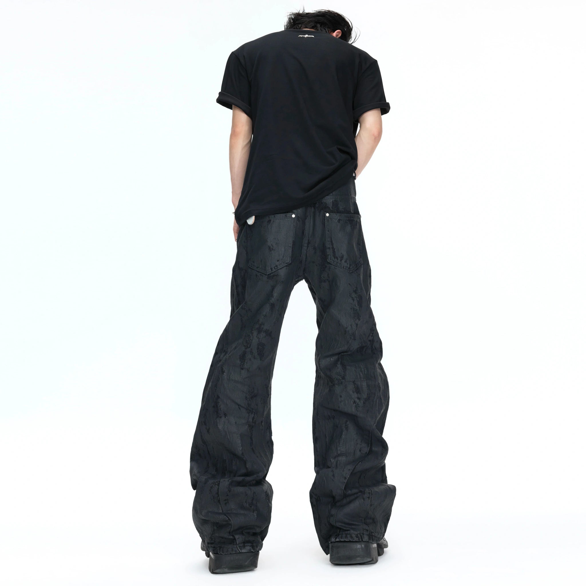 Black Waxed Rivet Straight-Leg Jeans | Argue Culture - main image 2