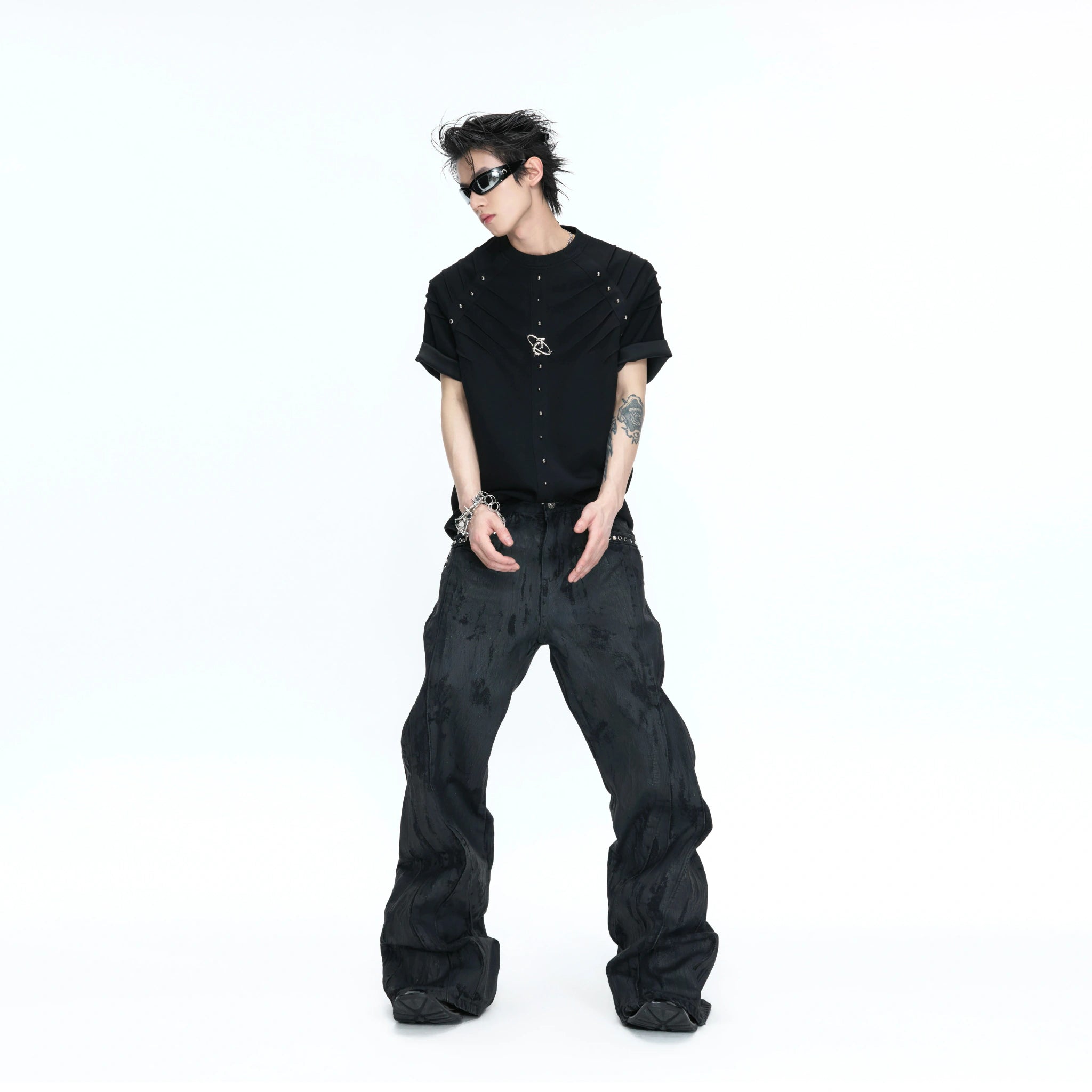Black Waxed Rivet Straight-Leg Jeans | Argue Culture - main image 3