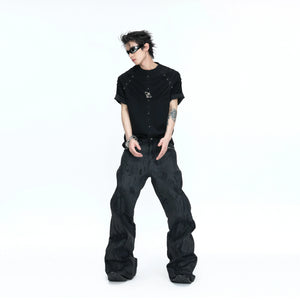 Black Waxed Rivet Straight-Leg Jeans | Argue Culture - main image 3