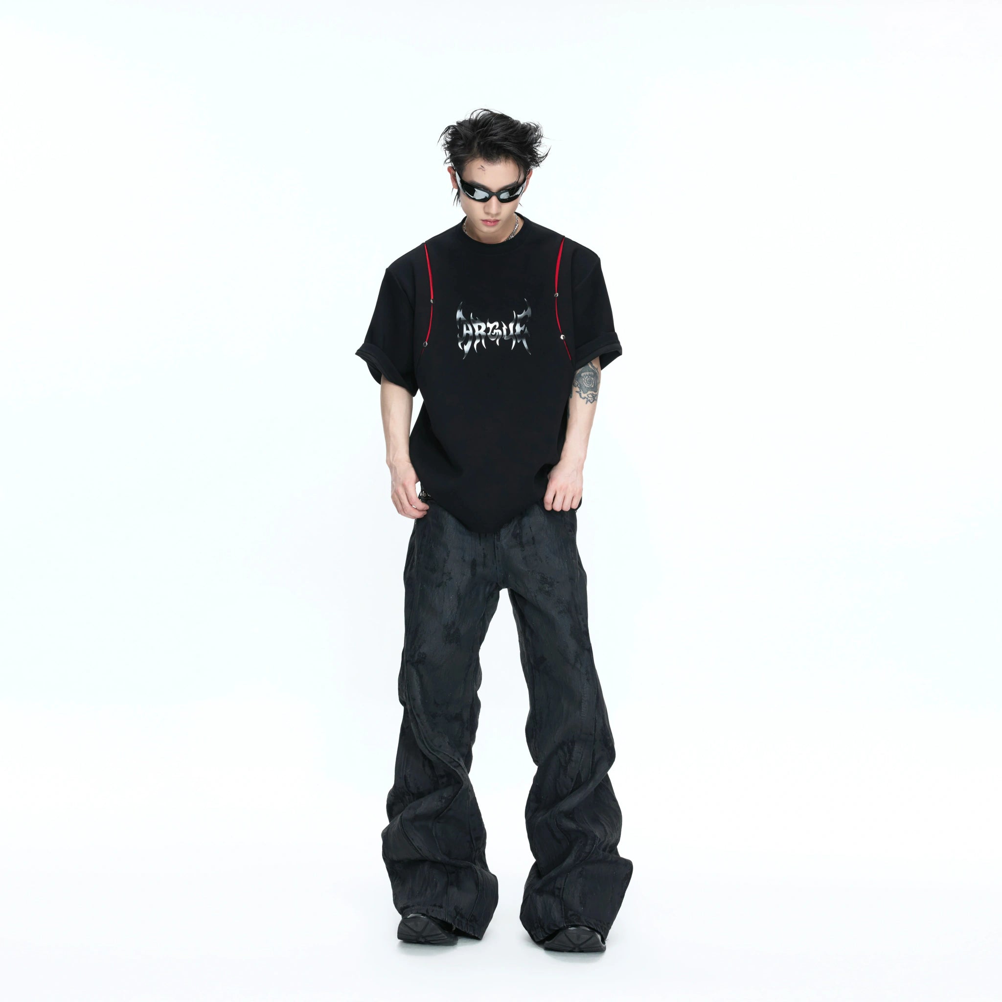 Black Waxed Rivet Straight-Leg Jeans | Argue Culture - main image 5
