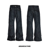 Black Waxed Rivet Straight-Leg Jeans | Argue Culture - Black Pants