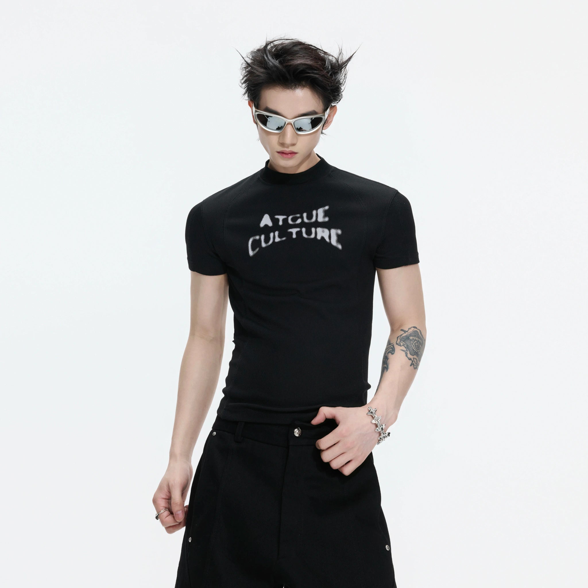 Black Ribbed Logo Fitted T-Shirt | Short Sleeve - main image 1