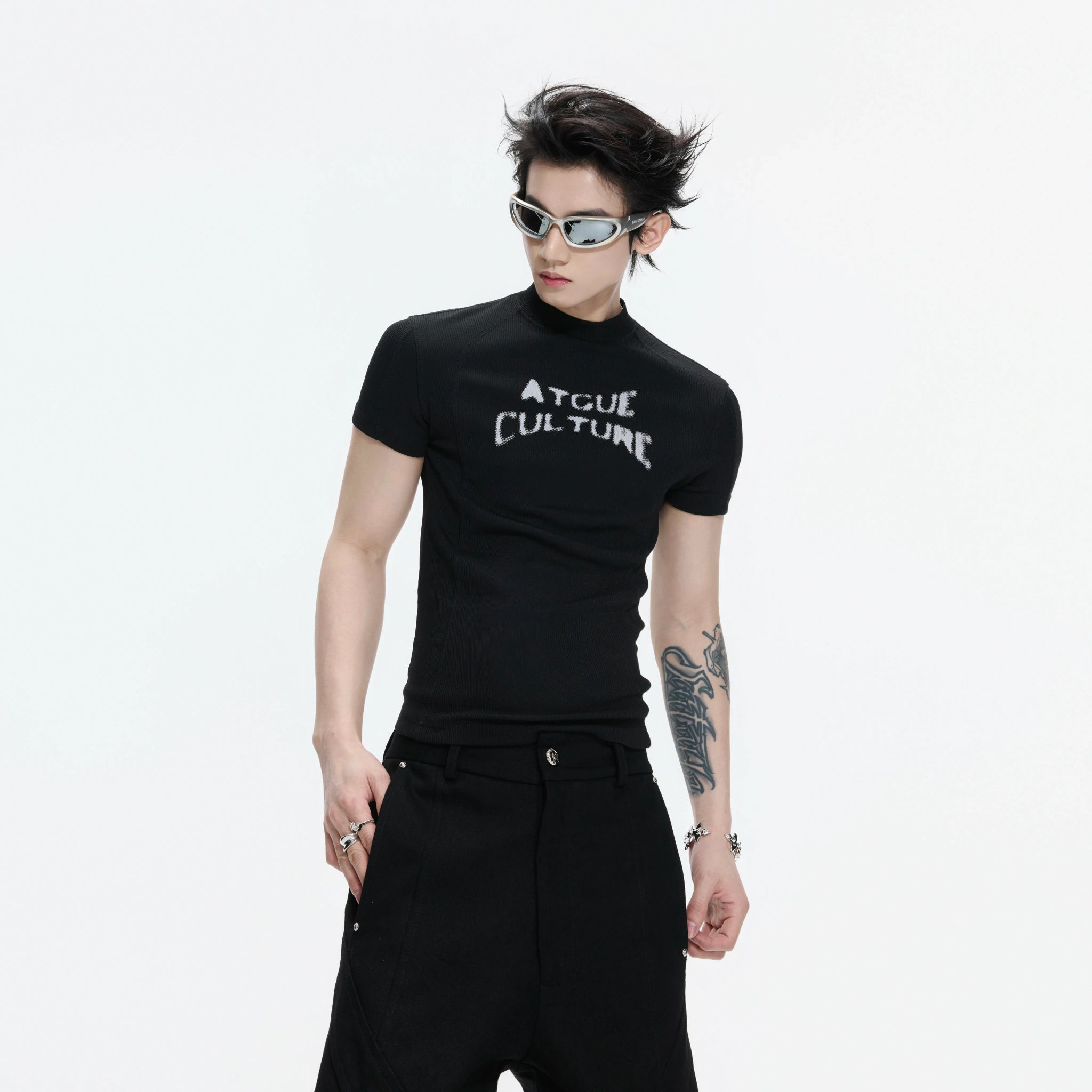 Black Ribbed Logo Fitted T-Shirt | Short Sleeve - main image 3
