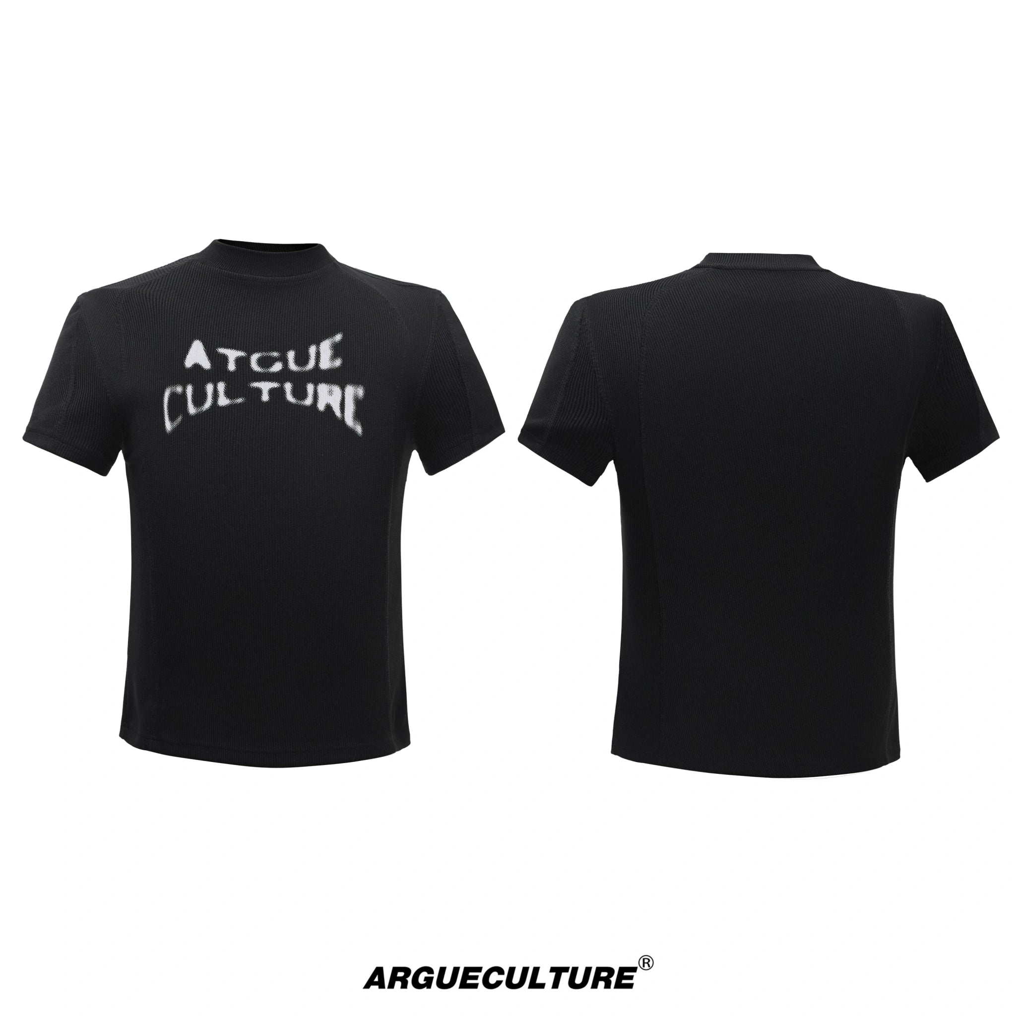 Black Ribbed Logo Fitted T-Shirt | Short Sleeve - Black