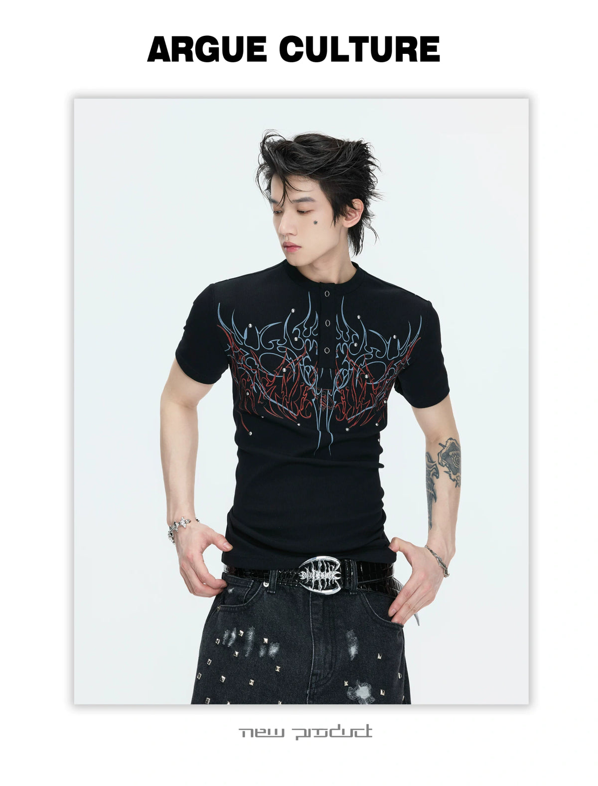 Unisex Gothic Rivet Graphic T-Shirt | Cotton Blend - description image 3