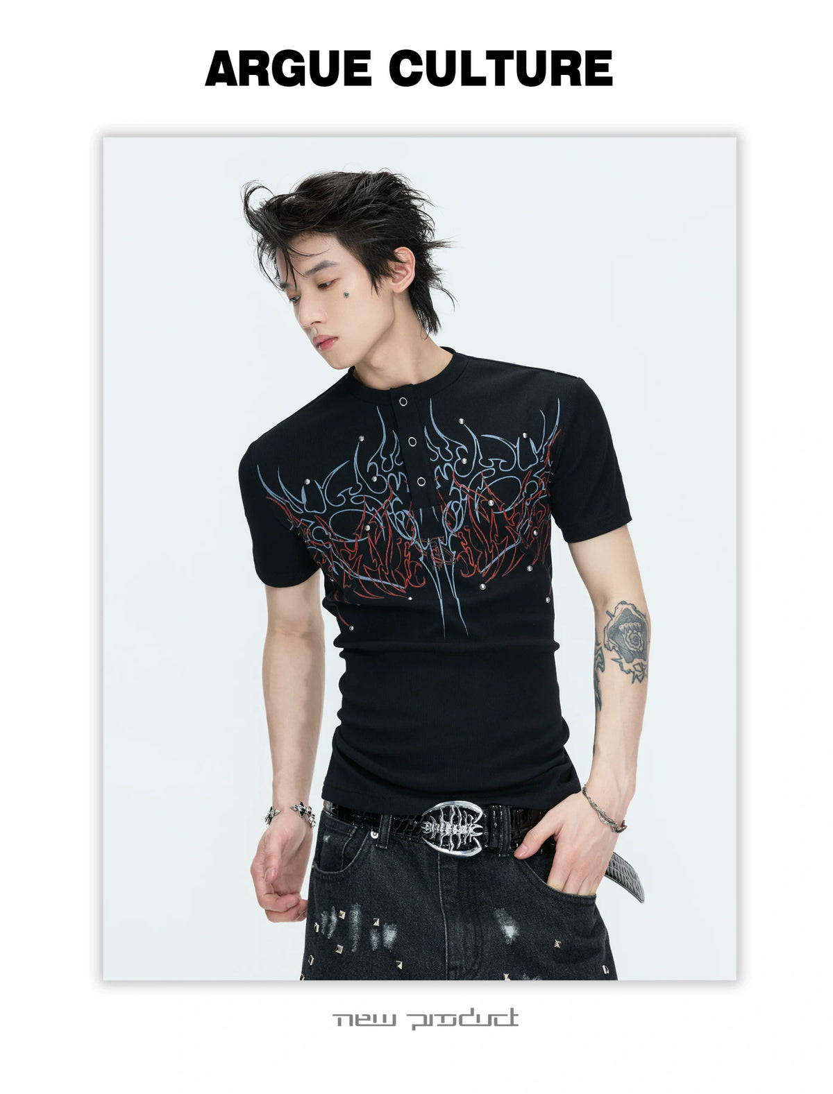 Unisex Gothic Rivet Graphic T-Shirt | Cotton Blend - description image 4