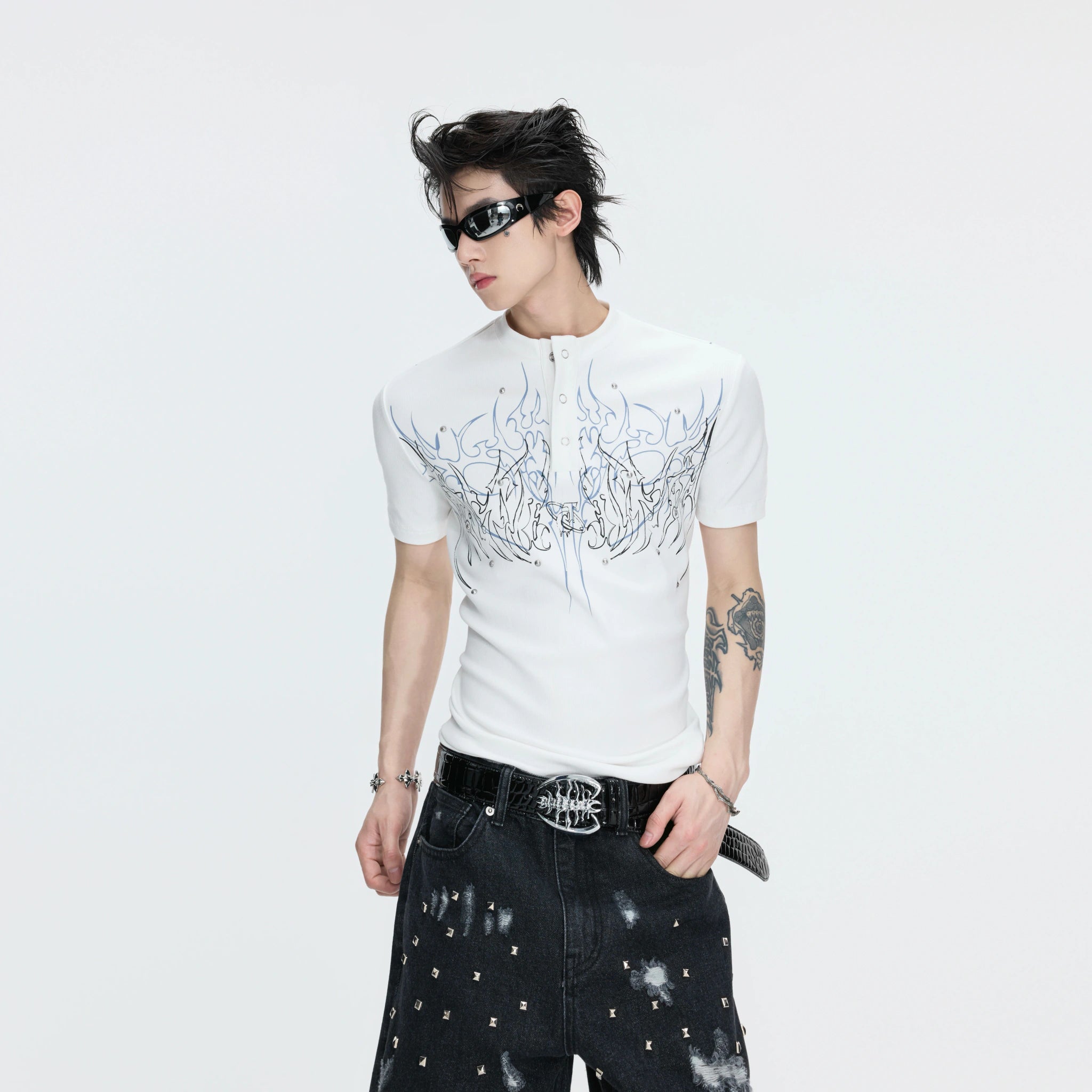 Unisex Gothic Rivet Graphic T-Shirt | Cotton Blend - main image 2