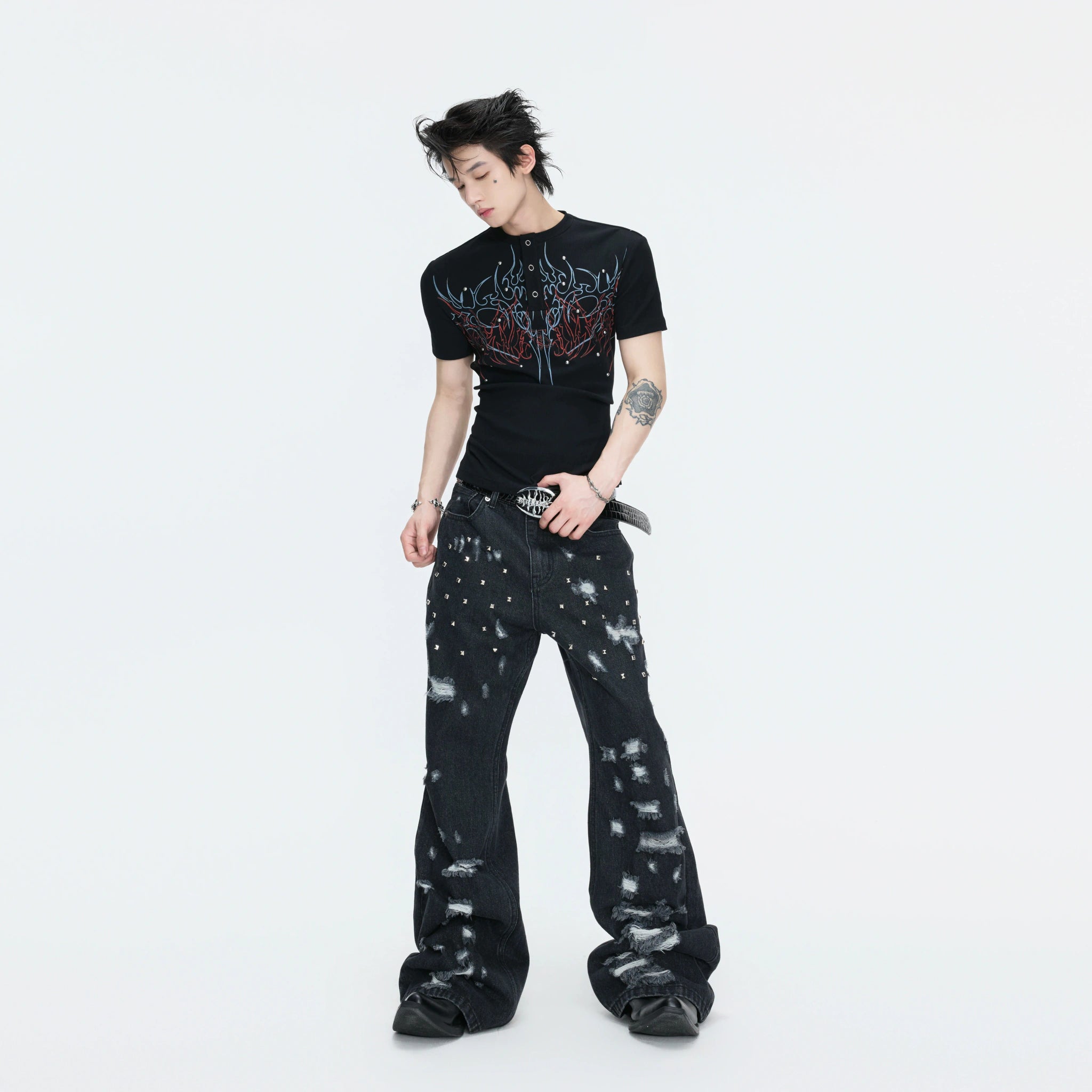 Unisex Gothic Rivet Graphic T-Shirt | Cotton Blend - main image 3