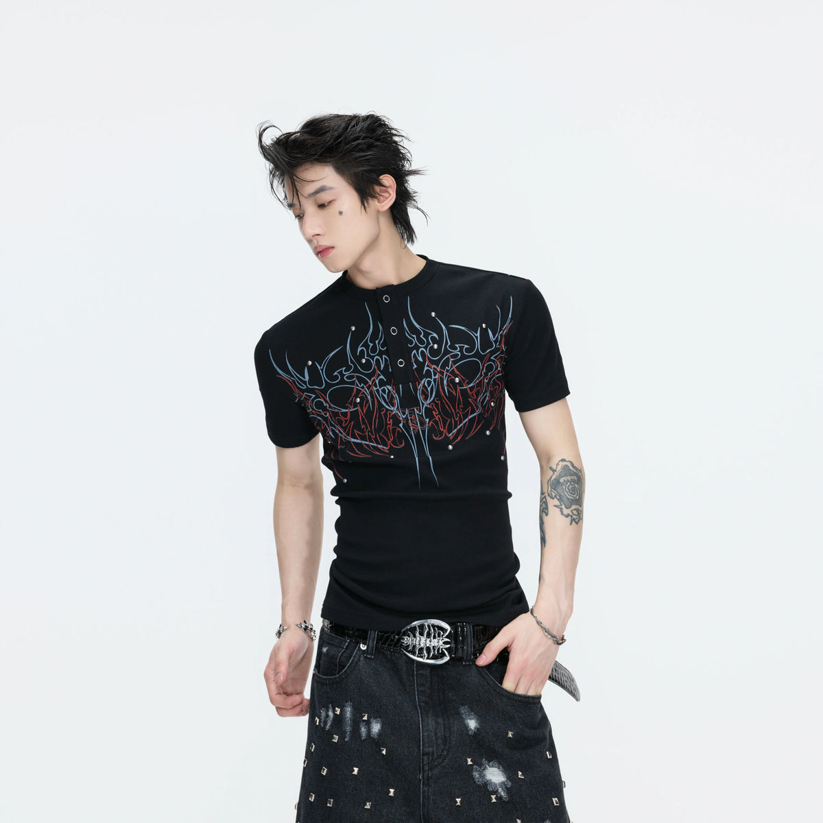 Unisex Gothic Rivet Graphic T-Shirt | Cotton Blend - main image 4