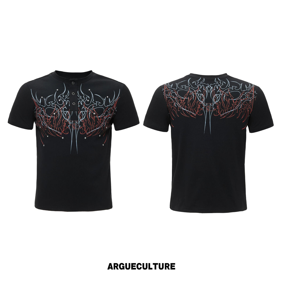Unisex Gothic Rivet Graphic T-Shirt | Cotton Blend - Black Top