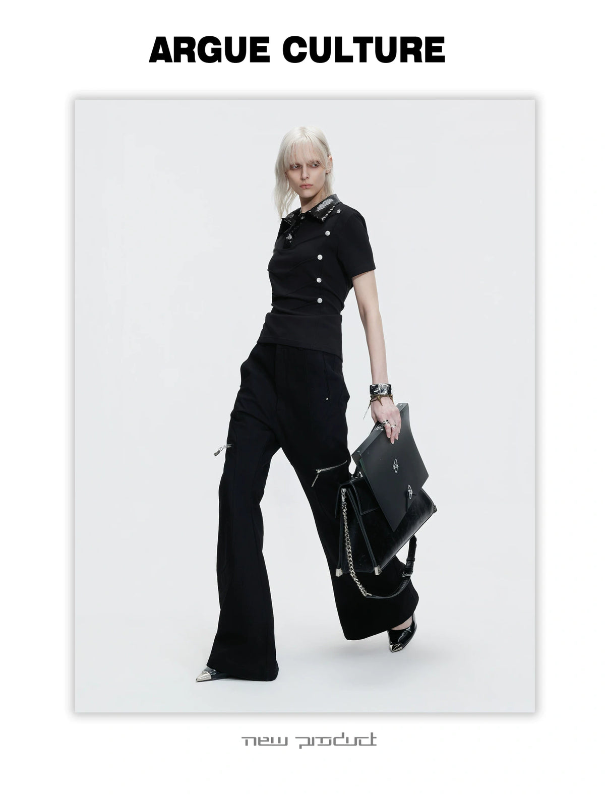 Sequined Pleated Polo Shirt - Avant-Garde Streetwear - description image 3