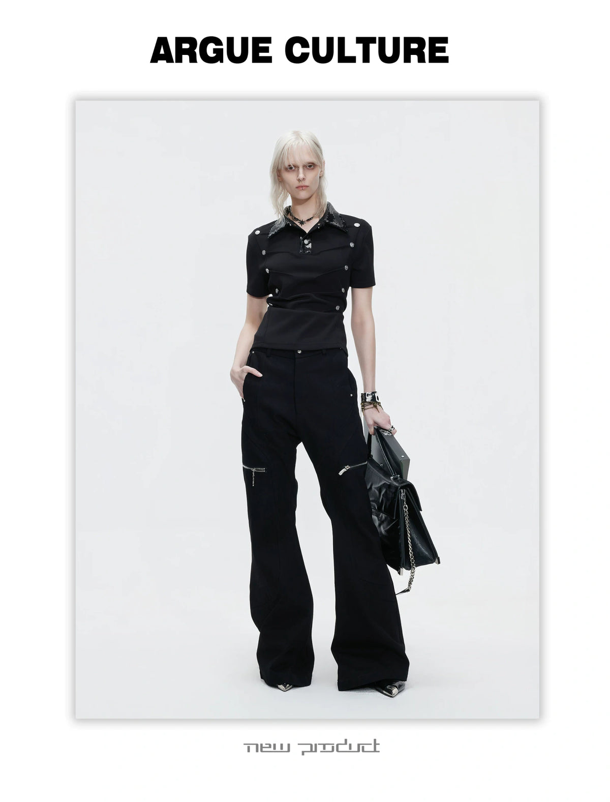 Sequined Pleated Polo Shirt - Avant-Garde Streetwear - description image 4