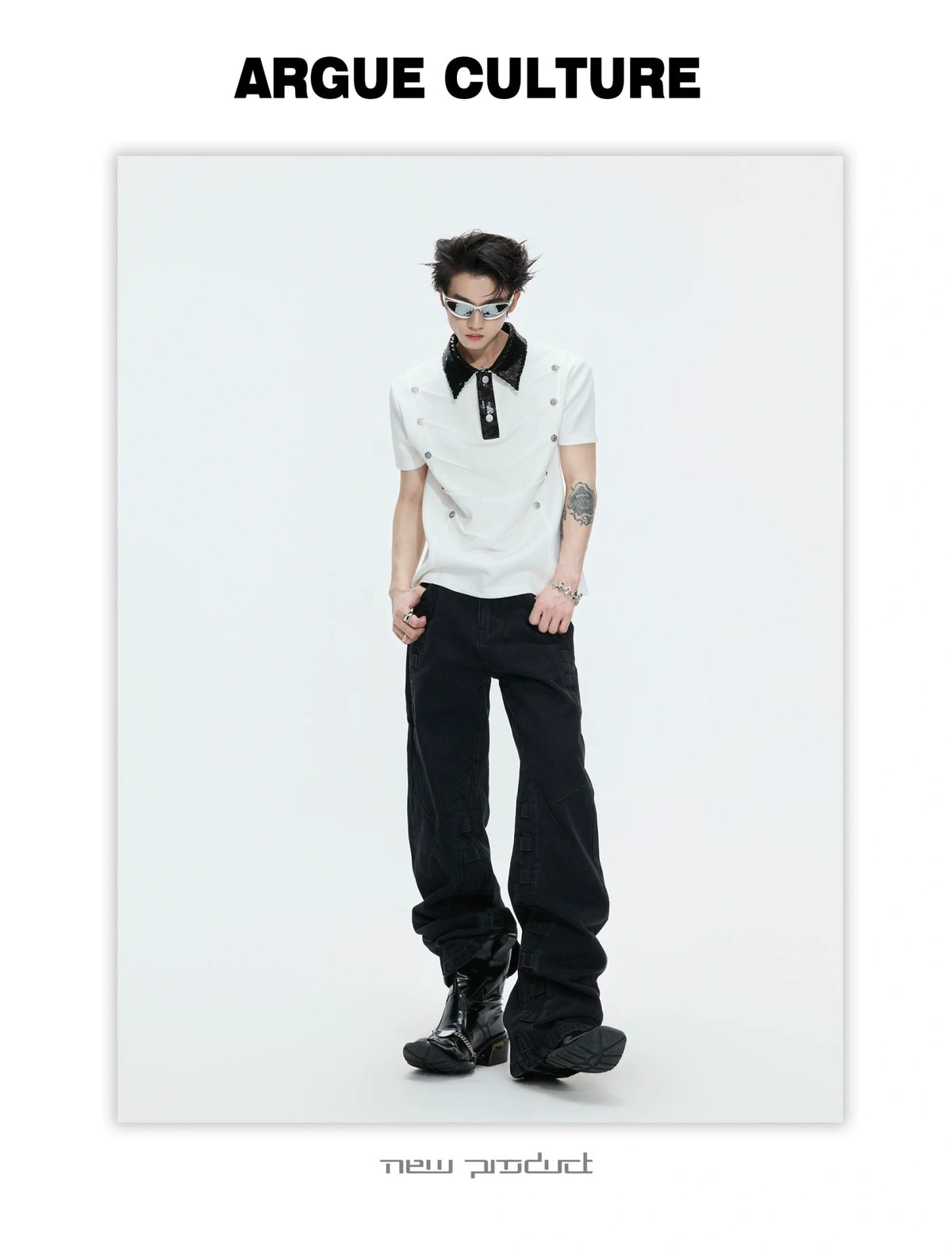 Sequined Pleated Polo Shirt - Avant-Garde Streetwear - description image 8