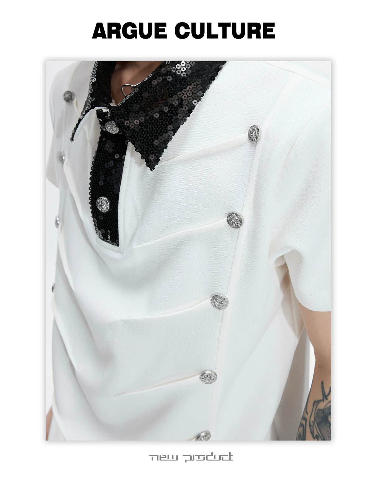 Sequined Pleated Polo Shirt - Avant-Garde Streetwear - description image 14