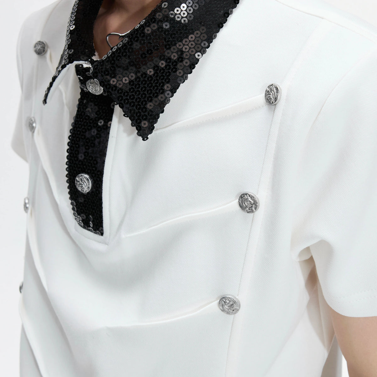 Sequined Pleated Polo Shirt - Avant-Garde Streetwear - main image 5