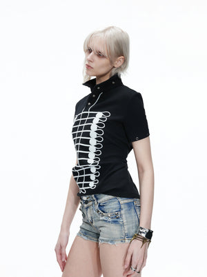 Embroidered Stand-Collar Polo Shirt | Avant-Garde Tee - main image 3
