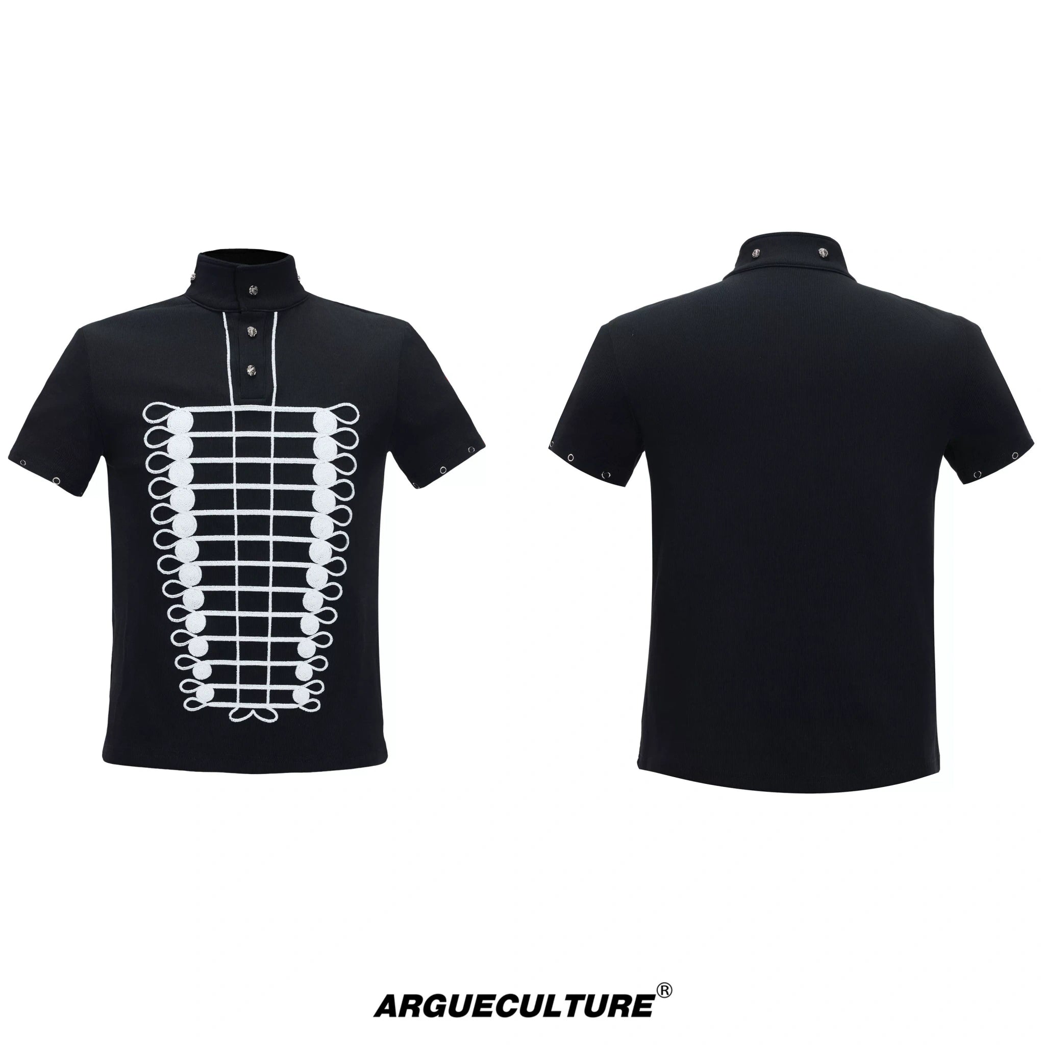 Embroidered Stand-Collar Polo Shirt | Avant-Garde Tee - Black