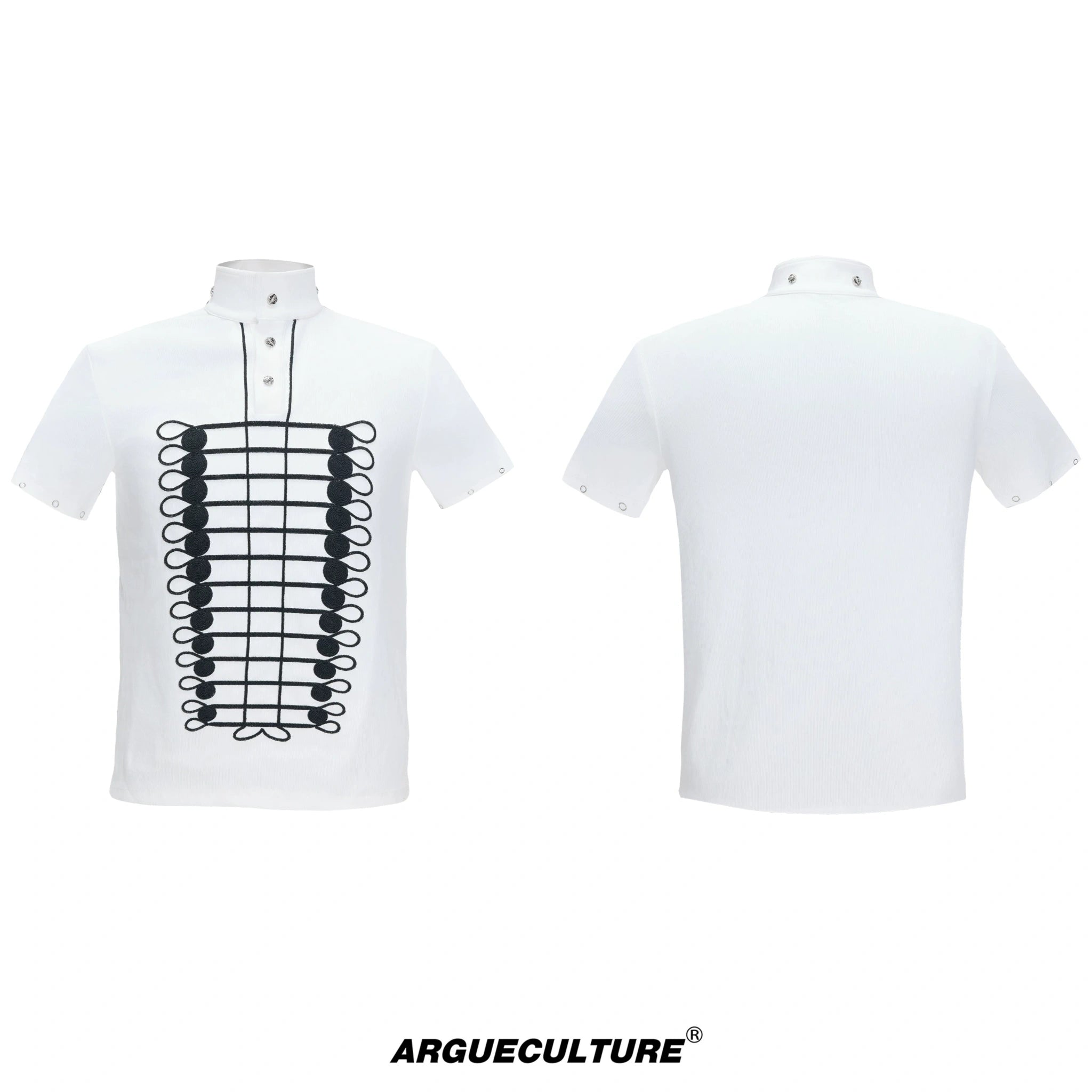 Embroidered Stand-Collar Polo Shirt | Avant-Garde Tee - White