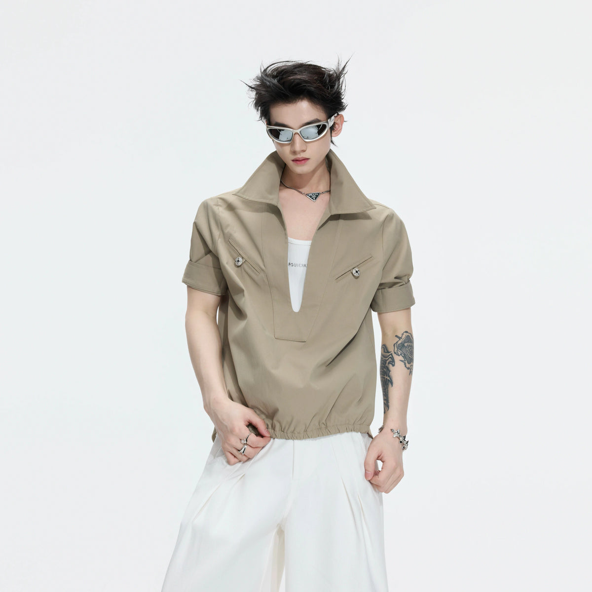 Mock-Layered Utility Shirt in Cotton Lyocell - main image 1