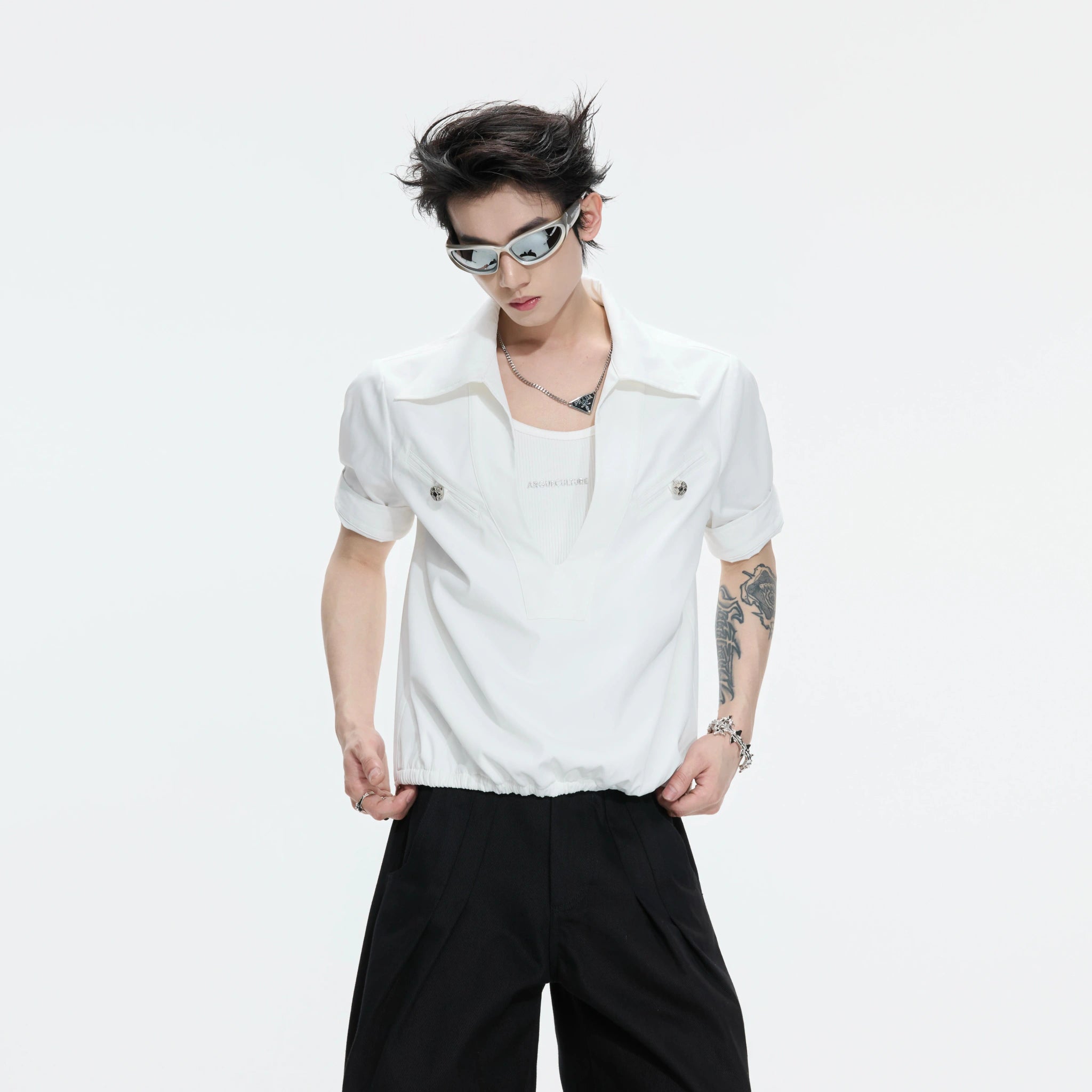 Mock-Layered Utility Shirt in Cotton Lyocell - main image 2
