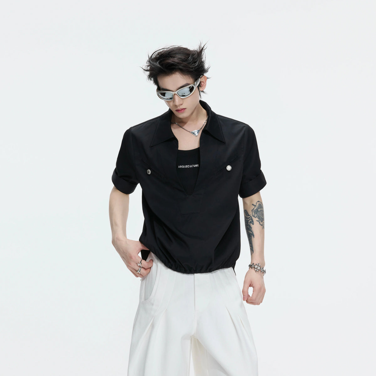 Mock-Layered Utility Shirt in Cotton Lyocell - main image 3