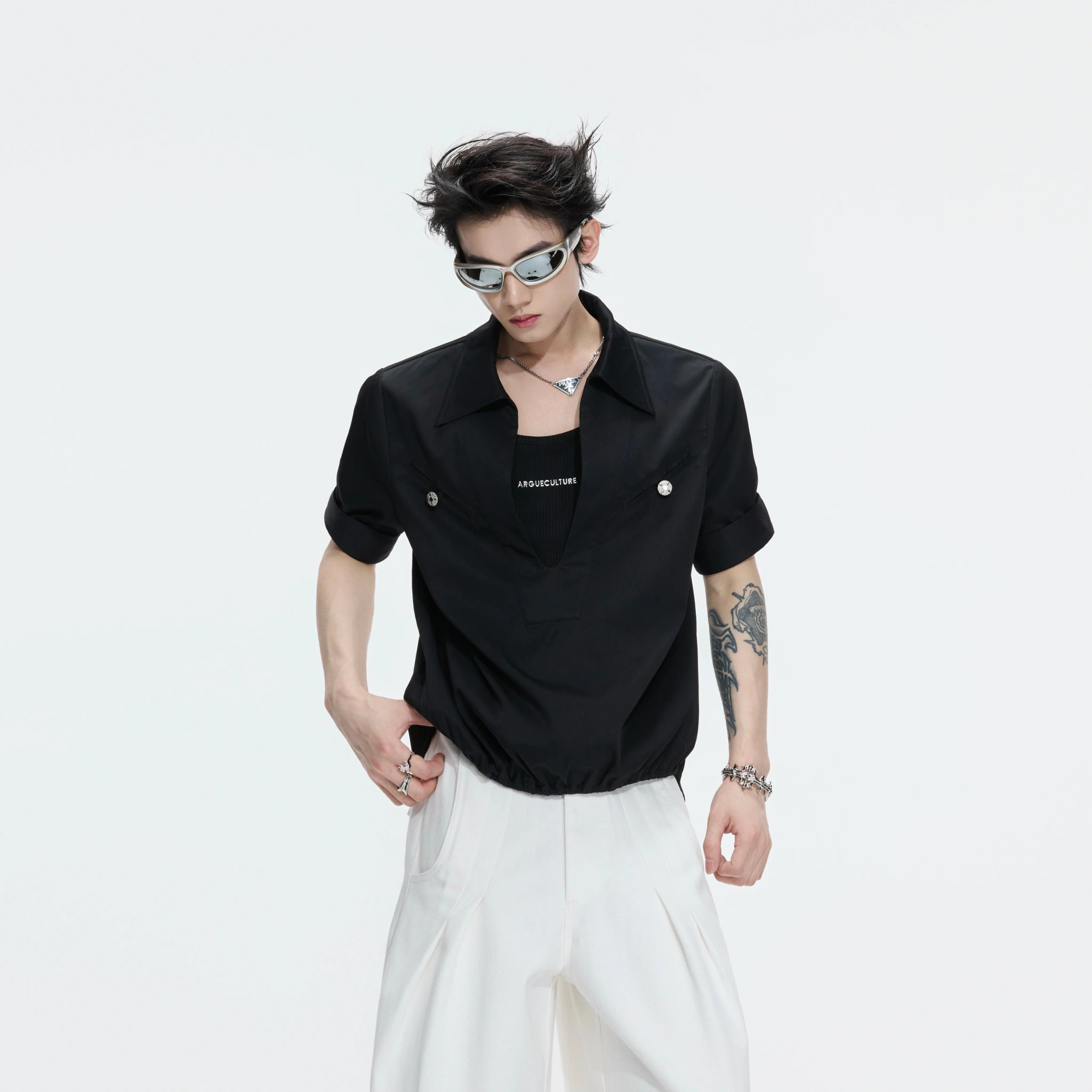 Mock-Layered Utility Shirt in Cotton Lyocell - main image 3