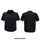 Mock-Layered Utility Shirt in Cotton Lyocell - Black Top
