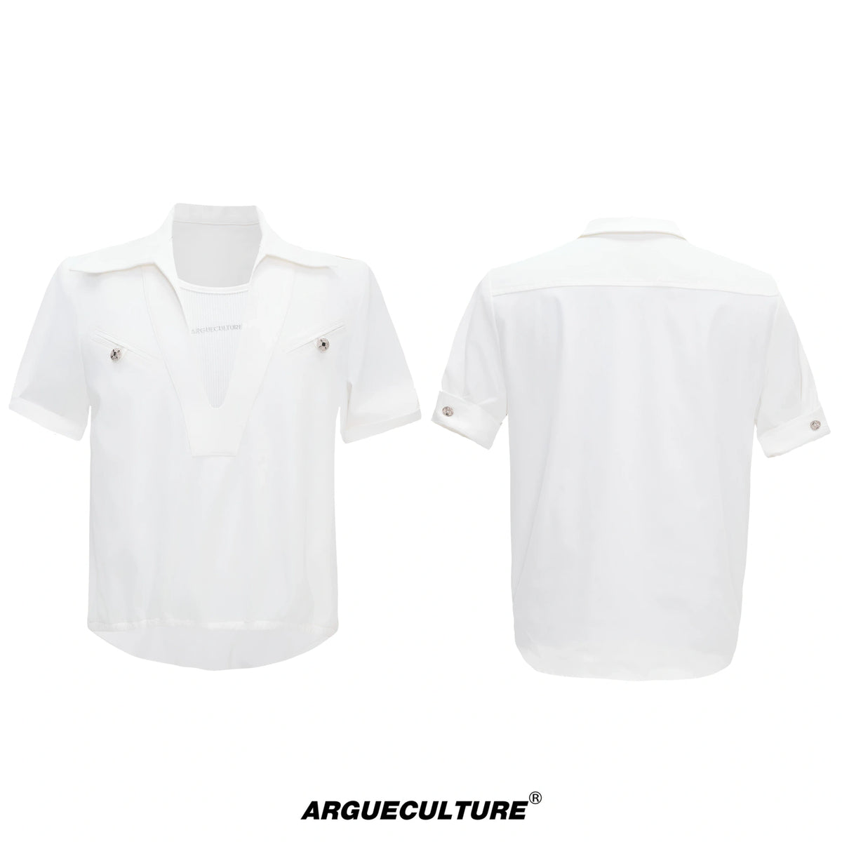 Mock-Layered Utility Shirt in Cotton Lyocell - White Top