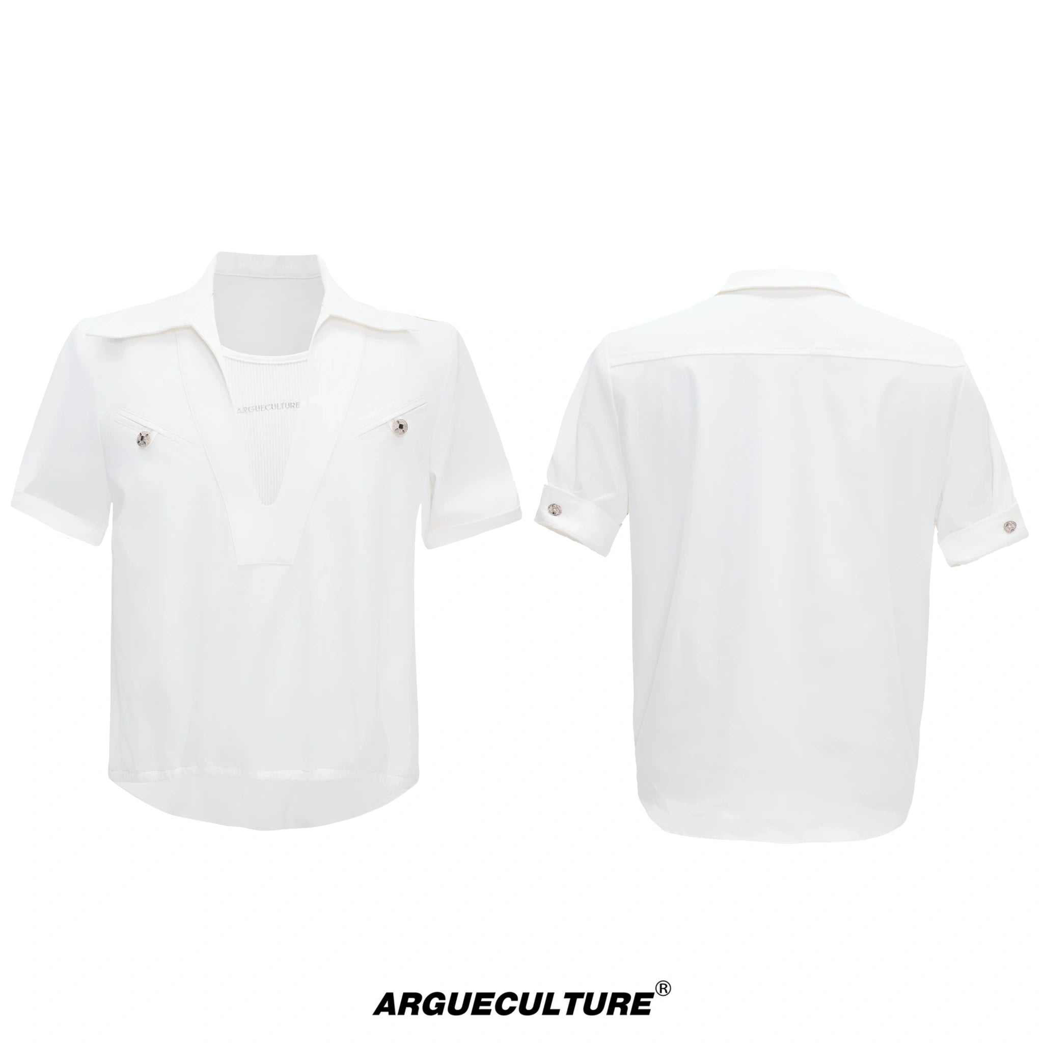 Mock-Layered Utility Shirt in Cotton Lyocell - White Top