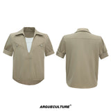 Mock-Layered Utility Shirt in Cotton Lyocell - Brown Top