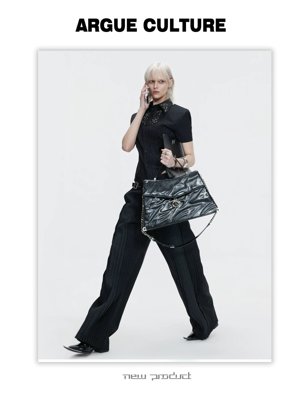 Asymmetric Stripe Shirt with Shoulder-Pad Detail | Streetwear - description image 3