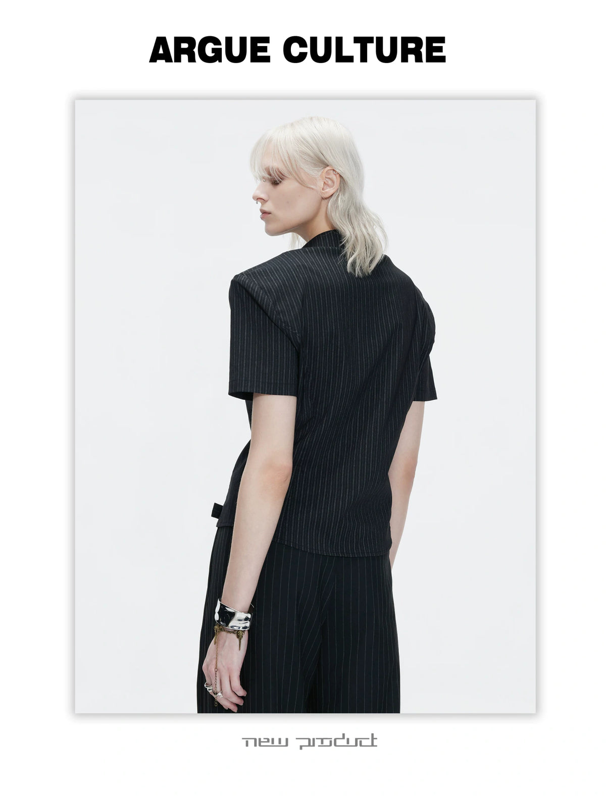 Asymmetric Stripe Shirt with Shoulder-Pad Detail | Streetwear - description image 6