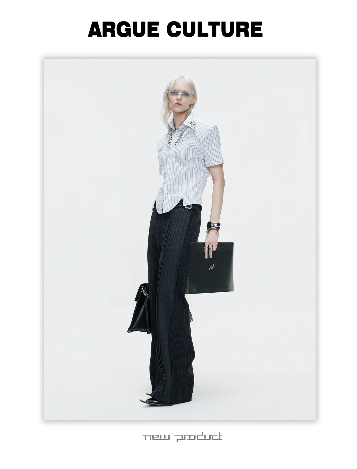 Asymmetric Stripe Shirt with Shoulder-Pad Detail | Streetwear - description image 11