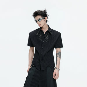 Asymmetric Stripe Shirt with Shoulder-Pad Detail | Streetwear - main image 1