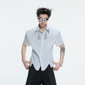 Asymmetric Stripe Shirt with Shoulder-Pad Detail | Streetwear - main image 2