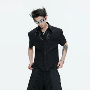 Asymmetric Stripe Shirt with Shoulder-Pad Detail | Streetwear - main image 4