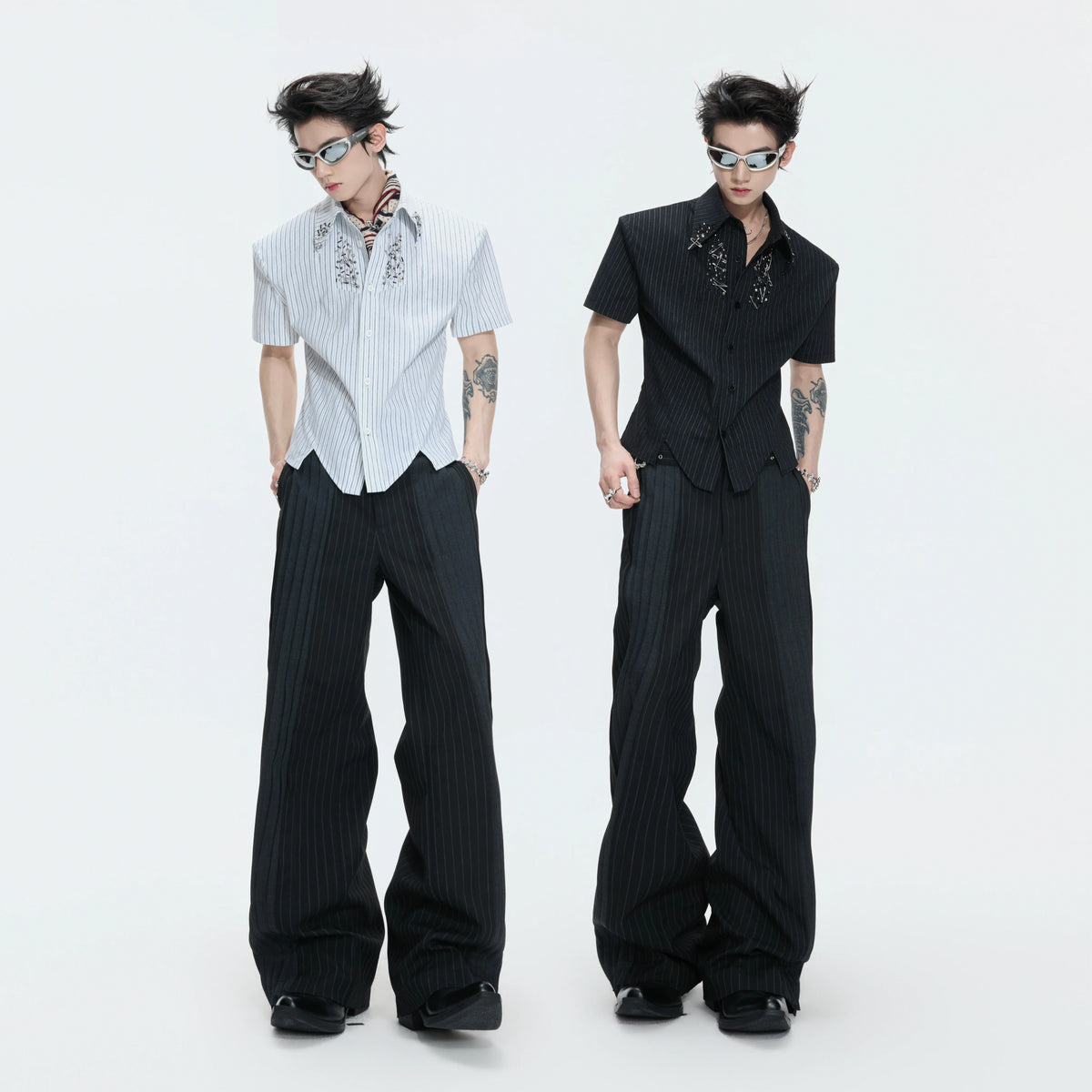 Asymmetric Stripe Shirt with Shoulder-Pad Detail | Streetwear - main image 5