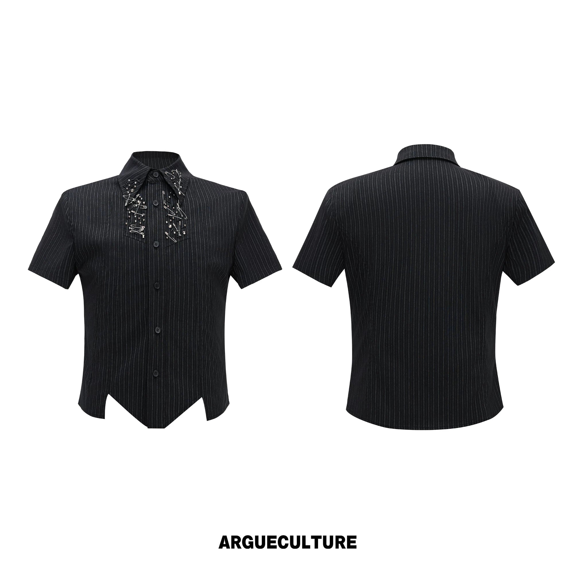 Asymmetric Stripe Shirt with Shoulder-Pad Detail | Streetwear - Black